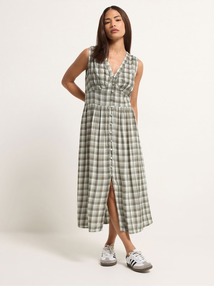 PixieGirl Petite Green Check Sleeveless Button Midi Dress - Image 1 of 5 PixieGirl Petite Green Check Sleeveless Button Midi Dress - Image 1 of 5