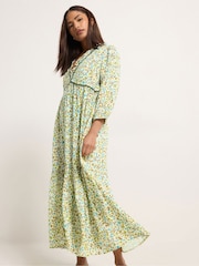 PixieGirl Petite Green Ditsy Frill Trim Midaxi Dress - Image 1 of 5