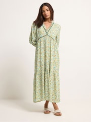 PixieGirl Petite Green Ditsy Frill Trim Midaxi Dress - Image 2 of 5