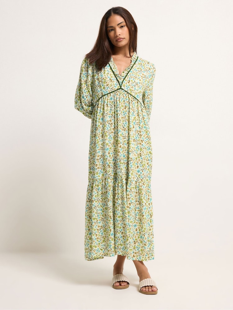 PixieGirl Petite Green Ditsy Frill Trim Midaxi Dress - Image 2 of 5