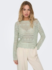 JDY Grey Long Sleeve Crochet Jumper - Image 1 of 6