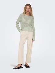 JDY Grey Long Sleeve Crochet Jumper - Image 3 of 6