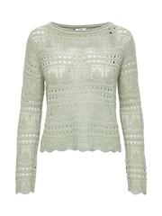JDY Grey Long Sleeve Crochet Jumper - Image 5 of 6