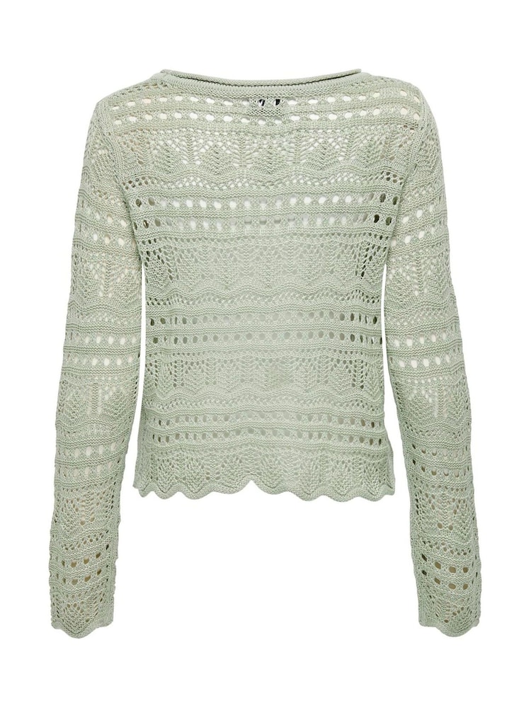 JDY Grey Long Sleeve Crochet Jumper - Image 6 of 6