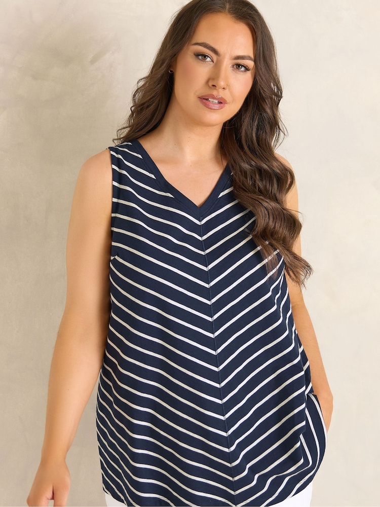 Evans Blue Stripe Premium Cotton Vest Top - Image 1 of 4 Evans Blue Stripe Premium Cotton Vest Top - Image 1 of 4