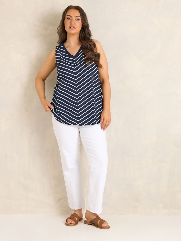 Evans Blue Stripe Premium Cotton Vest Top - Image 2 of 4 Evans Blue Stripe Premium Cotton Vest Top - Image 2 of 4