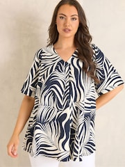 Evans Blue Pleated Front Angel Sleeve Blouse - Image 1 of 5