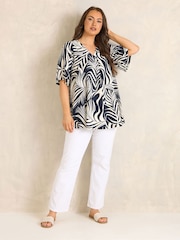 Evans Blue Pleated Front Angel Sleeve Blouse - Image 2 of 5