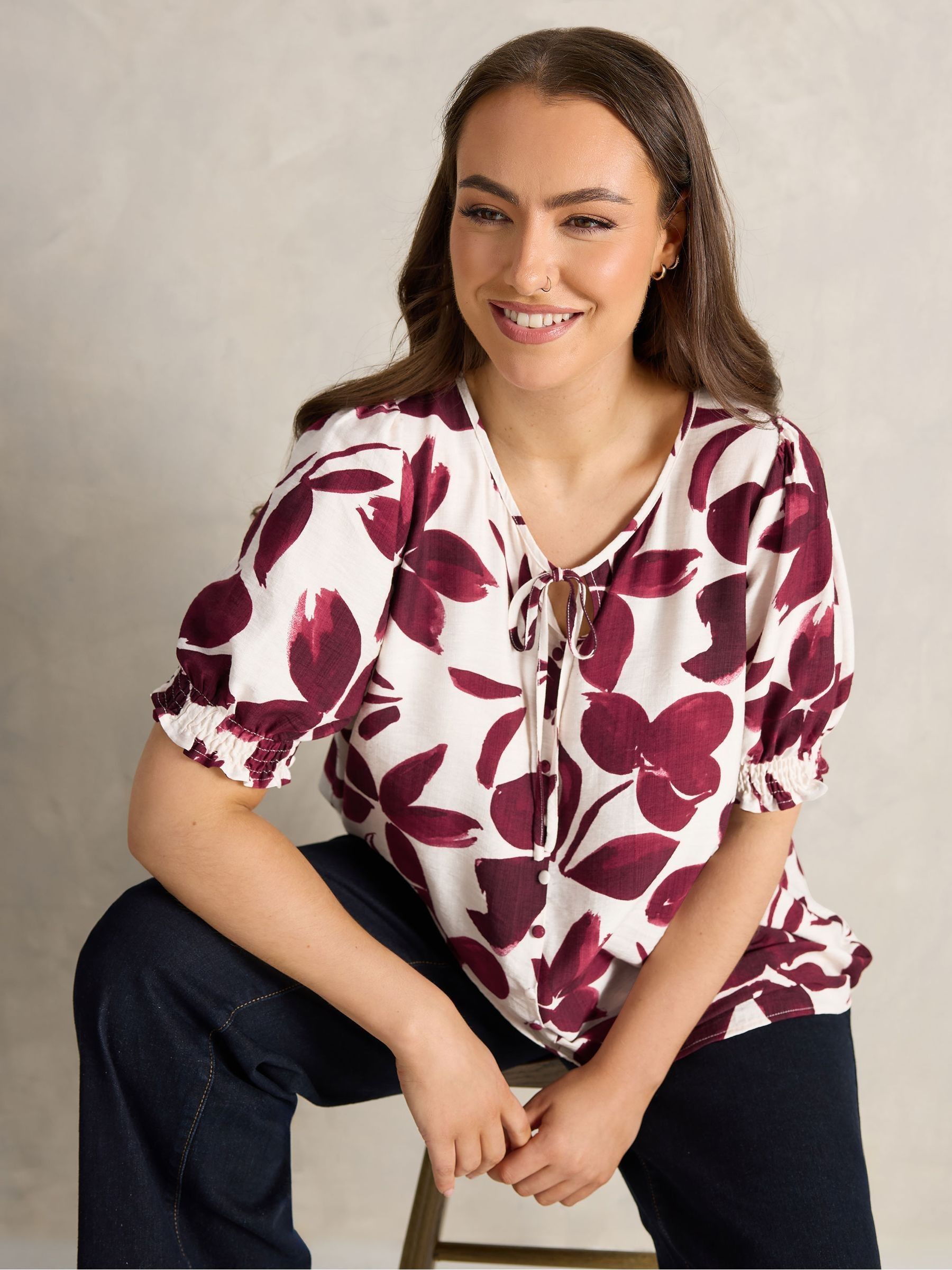 Evans Women's Red Short Sleeve Airflow Boho Blouse