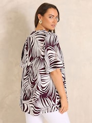 Evans Red Palm Print Pleated Front Angel Sleeve Blouse - Image 3 of 5