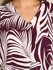 Evans Red Palm Print Pleated Front Angel Sleeve Blouse - Image 4 of 5