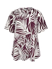 Evans Red Palm Print Pleated Front Angel Sleeve Blouse - Image 5 of 5