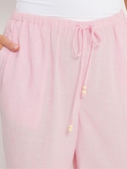 Yours Curve Pink Linen Look Beaded Wide Leg Trousers - Image 4 of 5