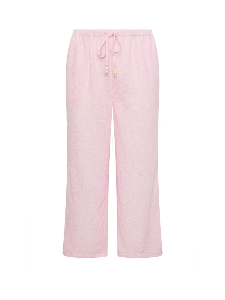Yours Curve Pink Linen Look Beaded Wide Leg Trousers - Image 5 of 5 Yours Curve Pink Linen Look Beaded Wide Leg Trousers - Image 5 of 5