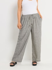 Yours Curve Grey Linen Look Beaded Wide Leg Trousers - Image 1 of 5