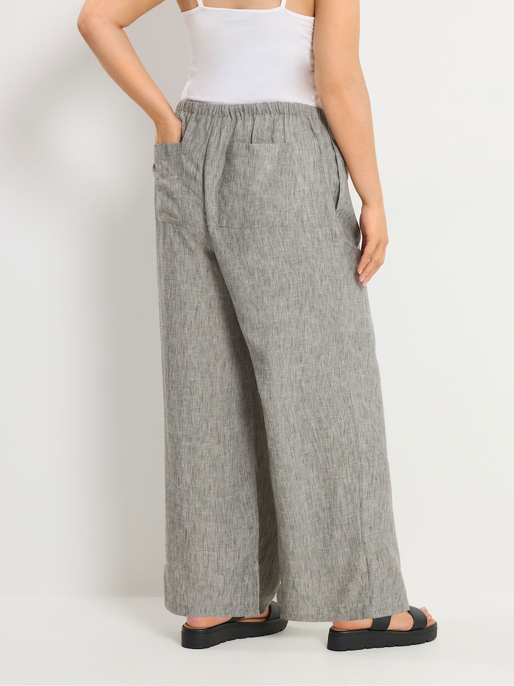 Yours Curve Grey Linen Look Beaded Wide Leg Trousers - Image 2 of 5 Yours Curve Grey Linen Look Beaded Wide Leg Trousers - Image 2 of 5