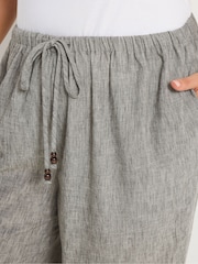 Yours Curve Grey Linen Look Beaded Wide Leg Trousers - Image 4 of 5