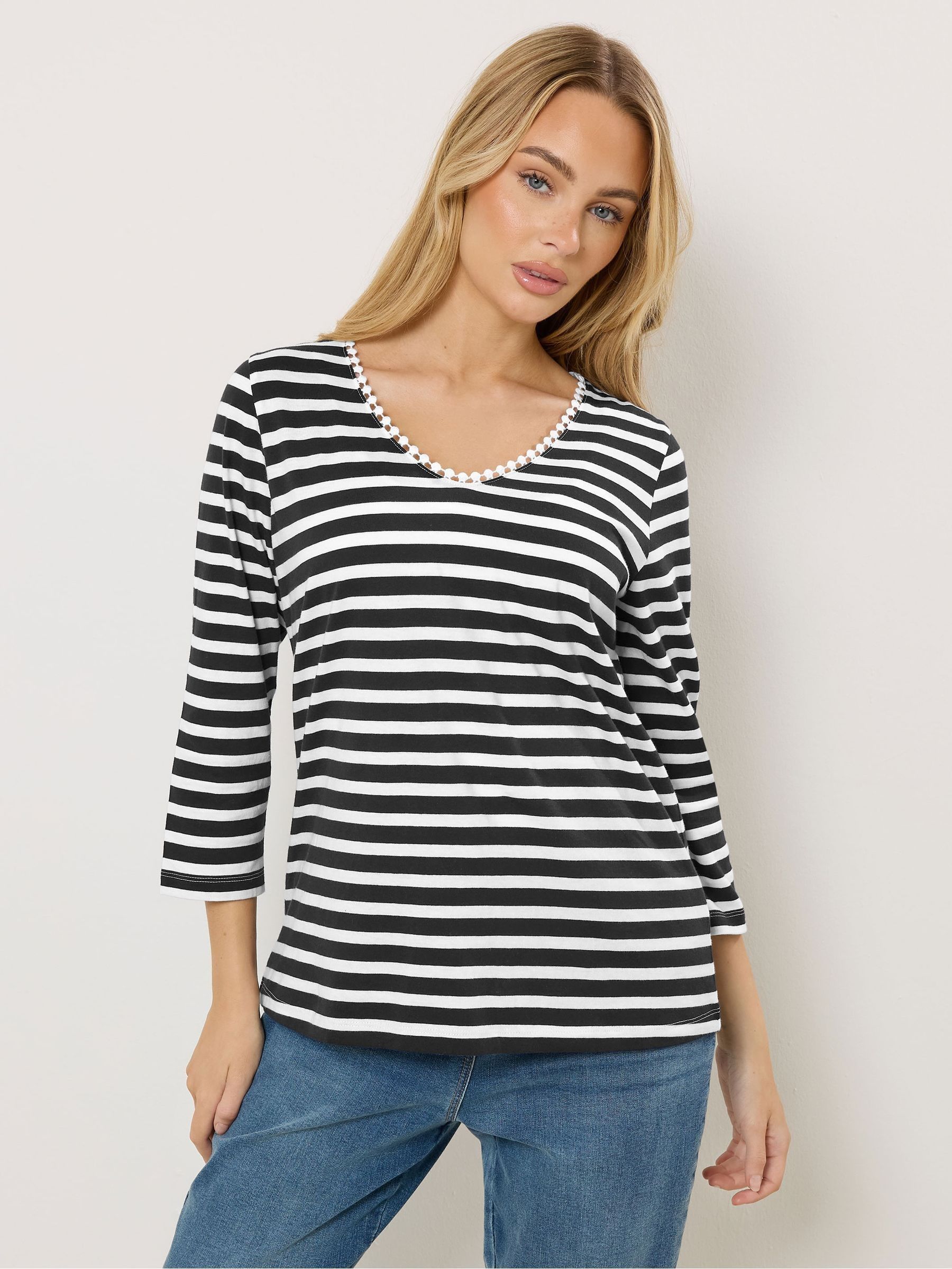 Buy M&Co Blue Stripe Neck Trim Top from Next Canada