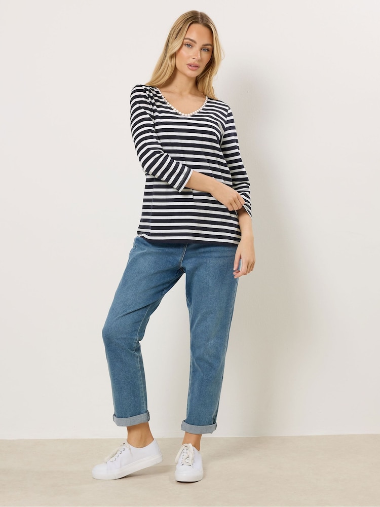 M&Co Blue Stripe Neck Trim Top - Image 2 of 5