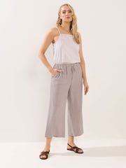 Long Tall Sally Natural Linen Crop Trousers - Image 1 of 5