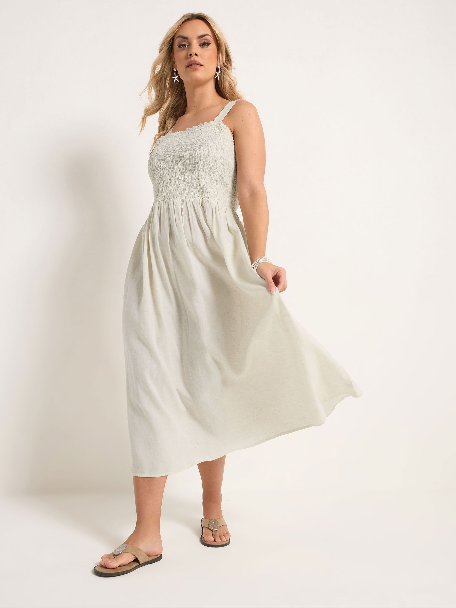 Yours Women's Natural Curve Yellow Shirred Linen Maxi Dress - Plus Size Curve - Image 2