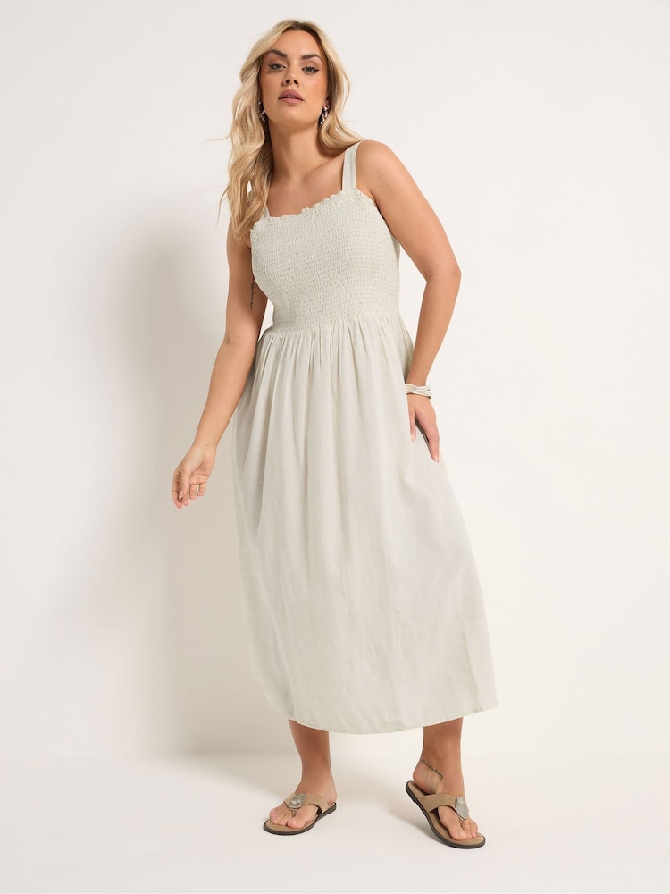 Yours Curve Natural Shirred Maxi Dress - Image 2 of 5