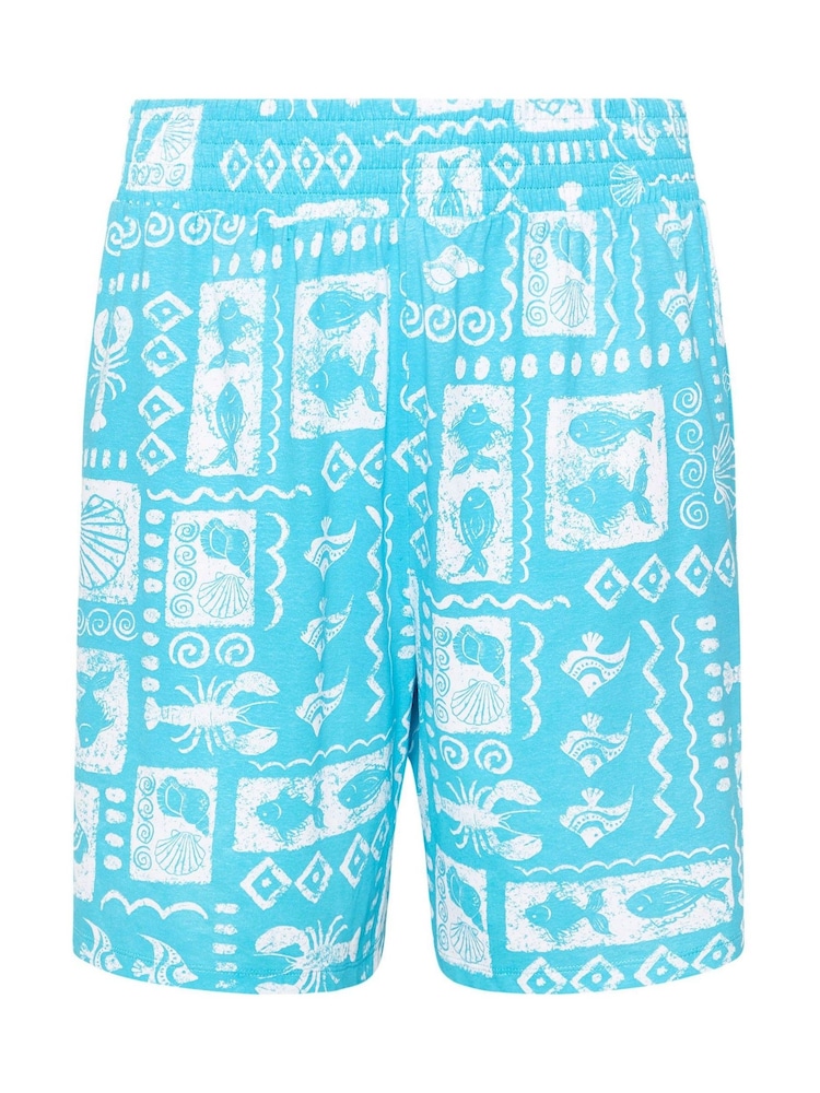 Yours Curve Blue Shirred Shorts - Image 1 of 1