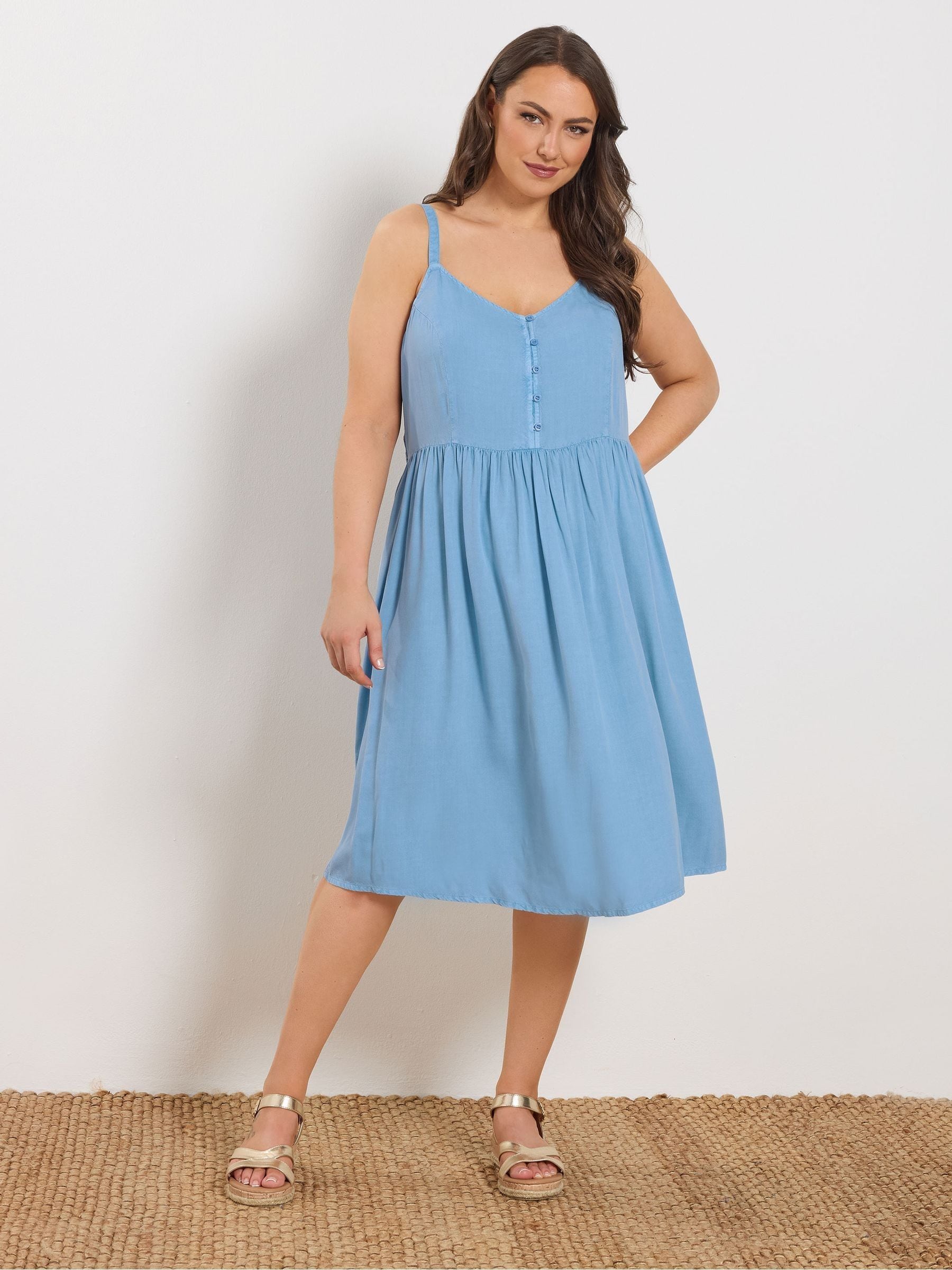 Yours Curve Women's Blue Strappy Midi Sundress