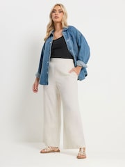 Yours Curve Natural Pull On Wide Leg Trousers With Linen - Image 2 of 5