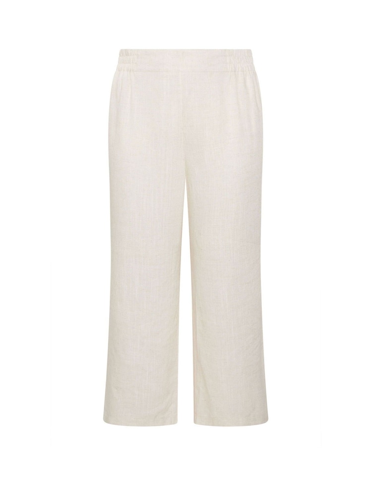 Yours Curve Natural Pull On Wide Leg Trousers With Linen - Image 5 of 5 Yours Curve Natural Pull On Wide Leg Trousers With Linen - Image 5 of 5