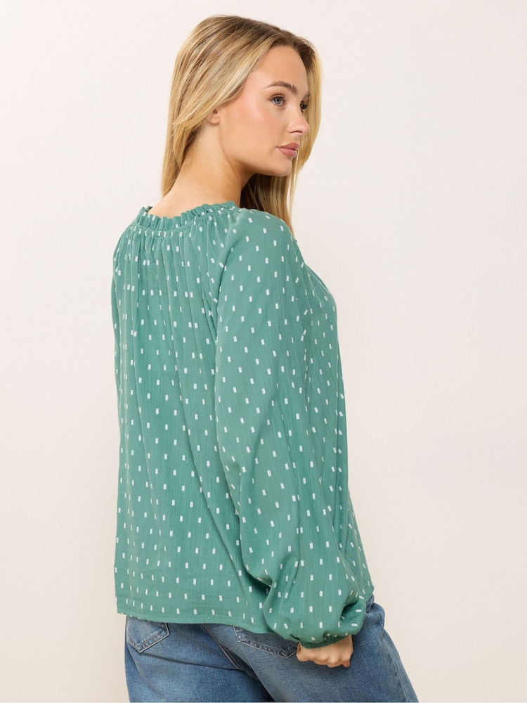 M&Co Green Long Sleeve Dobby Boho Blouse - Image 2 of 5 M&Co Green Long Sleeve Dobby Boho Blouse - Image 2 of 5
