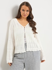 Yours Curve Cream Pointelle Knitted Cardigan - Image 1 of 6