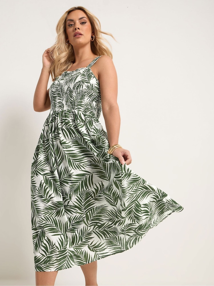 Yours Curve Green Shirred Maxi Dress - Image 1 of 5 Yours Curve Green Shirred Maxi Dress - Image 1 of 5