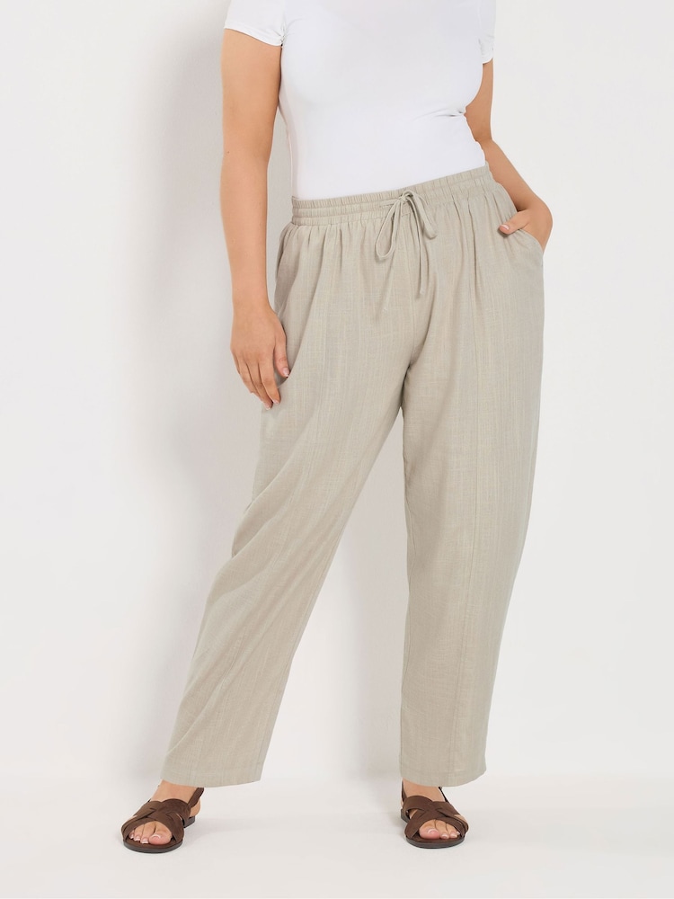 Yours Curve Natural Barrel Leg Trousers - Image 1 of 5 Yours Curve Natural Barrel Leg Trousers - Image 1 of 5