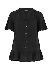 Yours Curve Black Cheesecloth Button Through Top - Image 5 of 5