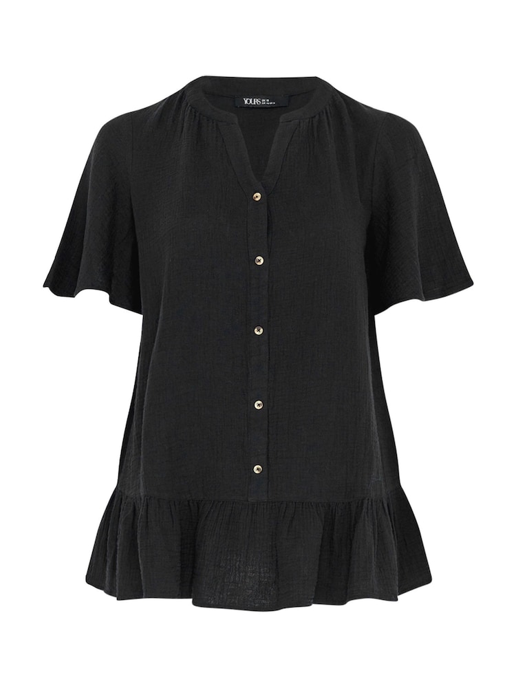 Yours Curve Black Cheesecloth Button Through Top - Image 5 of 5 Yours Curve Black Cheesecloth Button Through Top - Image 5 of 5