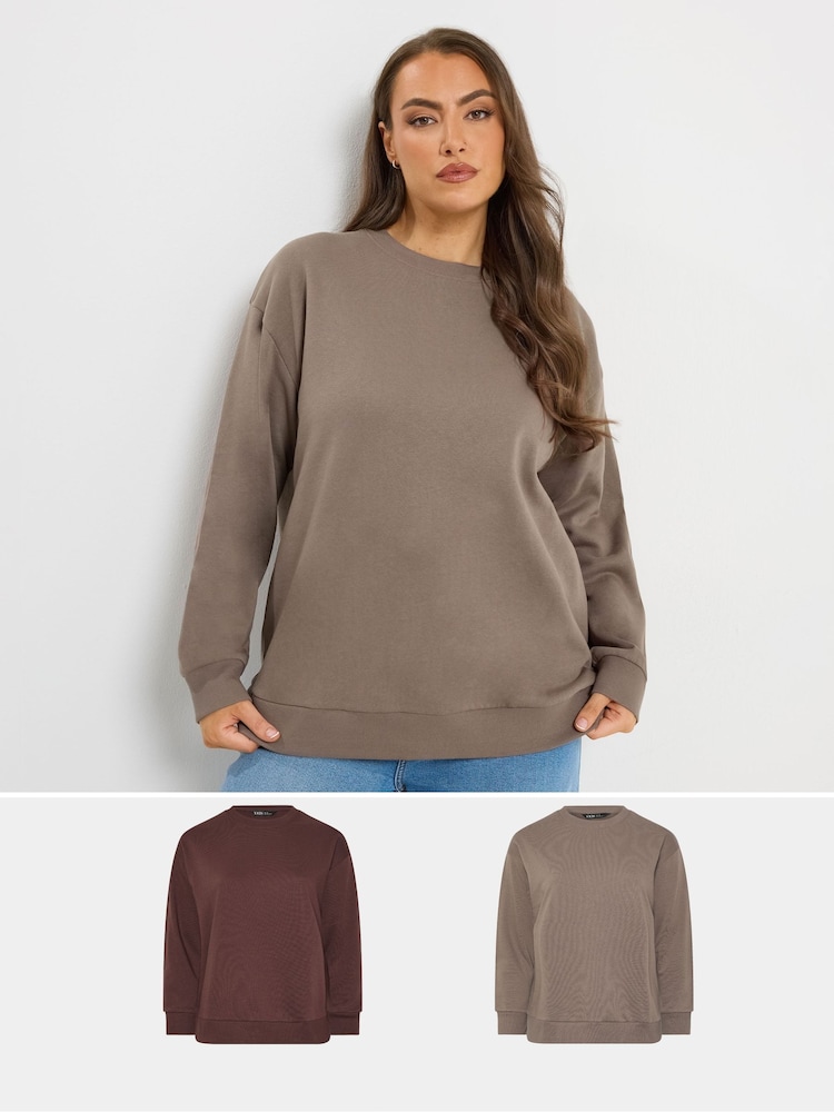 Yours Curve Brown Sweatshirts 2 Pack - Image 1 of 8
