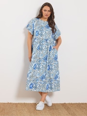 Yours Curve Blue Abstract Mosaic Print Midi Dress - Image 1 of 5