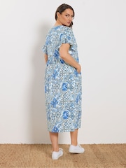 Yours Curve Blue Abstract Mosaic Print Midi Dress - Image 3 of 5