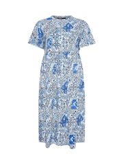 Yours Curve Blue Abstract Mosaic Print Midi Dress - Image 5 of 5
