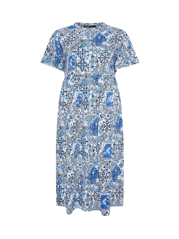 Yours Curve Blue Abstract Mosaic Print Midi Dress - Image 5 of 5 Yours Curve Blue Abstract Mosaic Print Midi Dress - Image 5 of 5