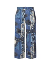 Yours Curve Blue Belted Textured Wide Leg Trousers - Image 6 of 6