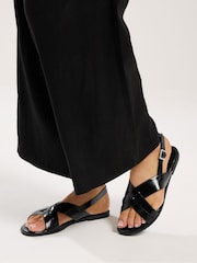 Yours Curve Black Wide Fit EEE Faux Leather Cross Over Strap Sandals - Image 1 of 5