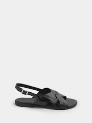 Yours Curve Black Wide Fit EEE Faux Leather Cross Over Strap Sandals - Image 2 of 5