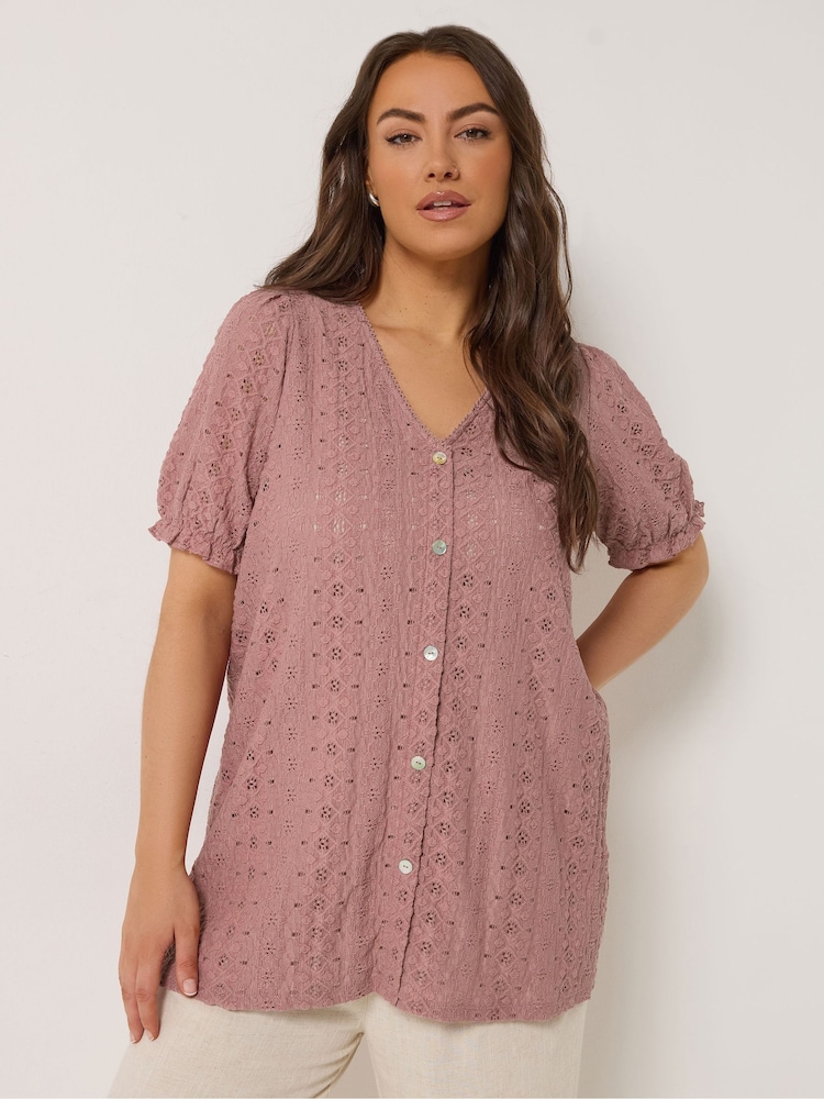 Yours Curve Pink Broderie Anglaise Blouse - Image 1 of 5