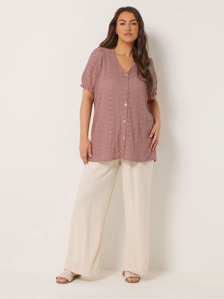 Yours Curve Pink Broderie Anglaise Blouse - Image 2 of 5