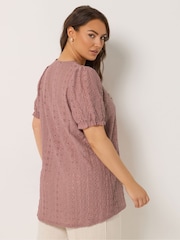 Yours Curve Pink Broderie Anglaise Blouse - Image 3 of 5