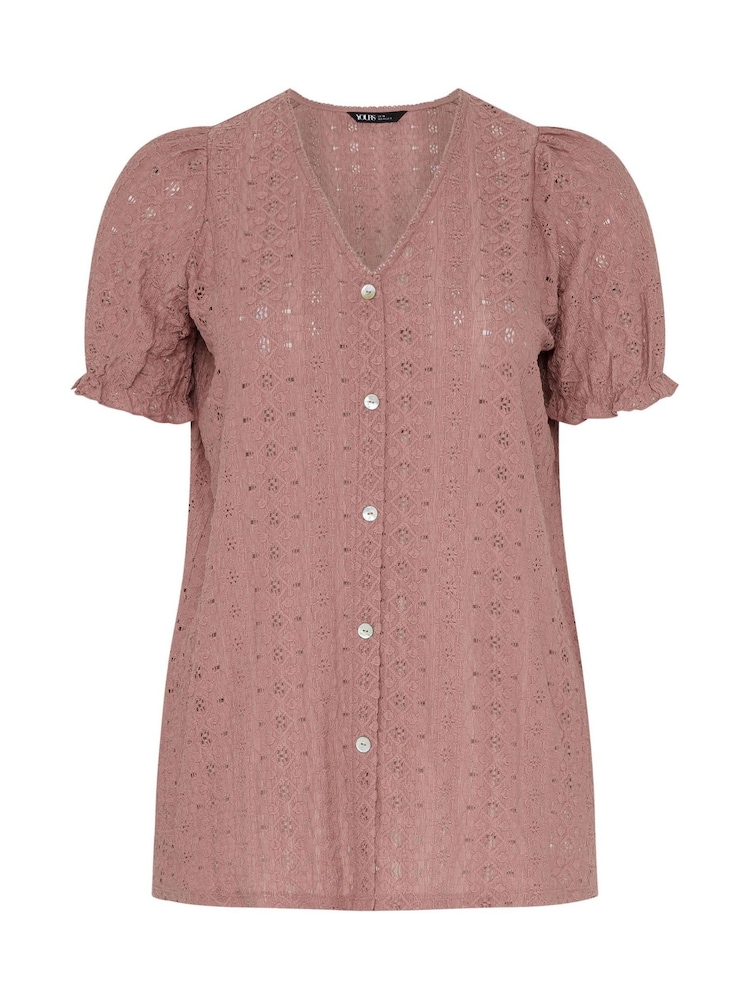 Yours Curve Pink Broderie Anglaise Blouse - Image 5 of 5