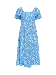 PixieGirl Blue Daisy Square Neck Puff Sleeve Midi Dress - Image 5 of 5