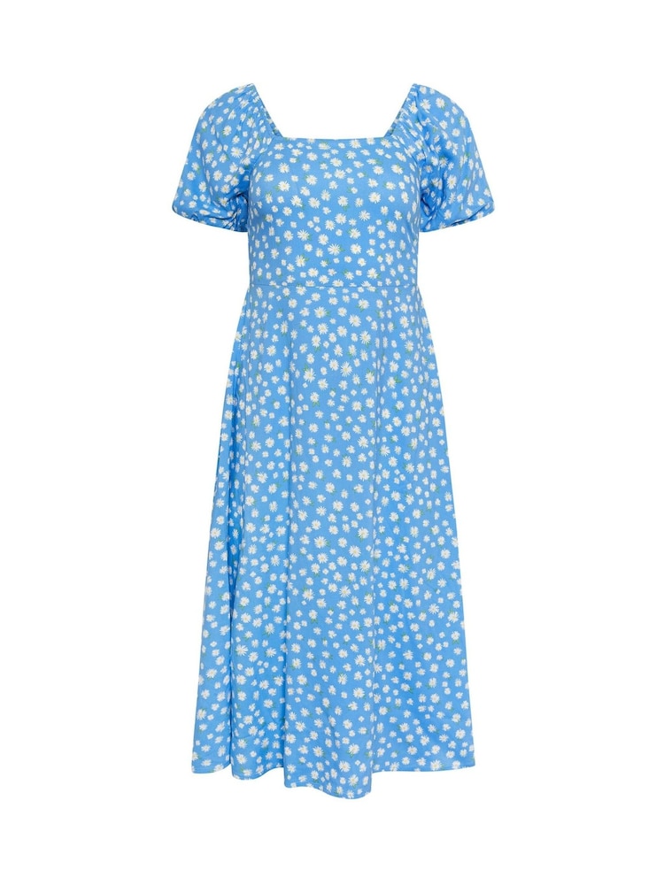 PixieGirl Blue Daisy Square Neck Puff Sleeve Midi Dress - Image 5 of 5
